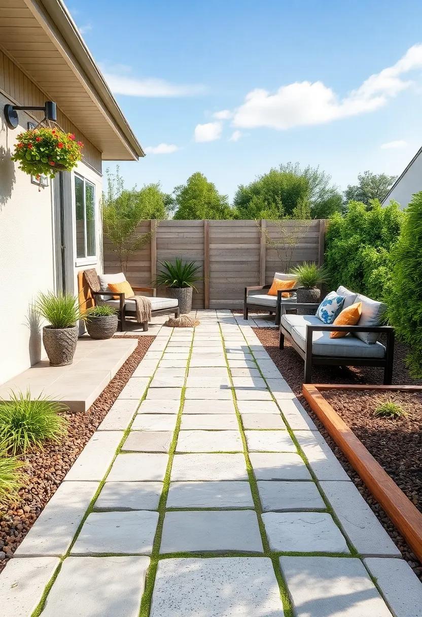 Flagstone Path Enhanced with⁢ rustic wooden Edging