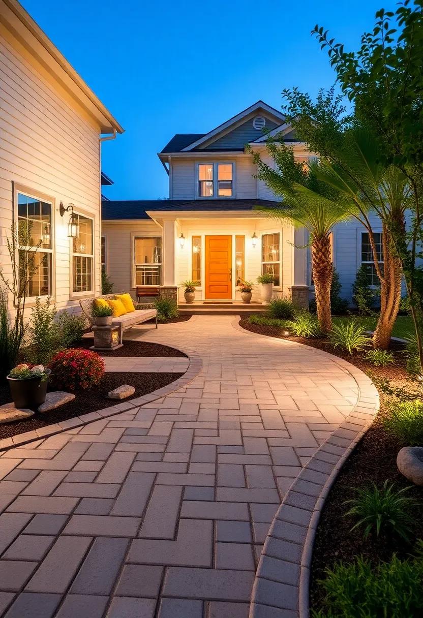Curved Pathway Focus:⁣ Incorporate permeable pavers in soft curves that naturally guide the eye and enhance the‌ overall flow of your front yard