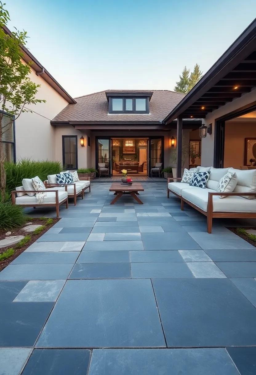 Linear Slate Strips: Employ thin, slate-colored permeable pavers in linear arrangements to give your driveway a slim, sophisticated touch