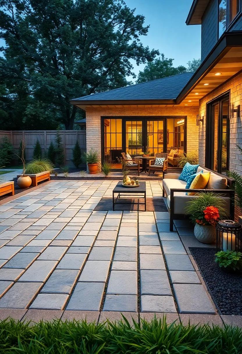 Earth-Toned Concrete Blocks: Choose permeable concrete pavers in earth tones to create a warm, inviting driveway aesthetic