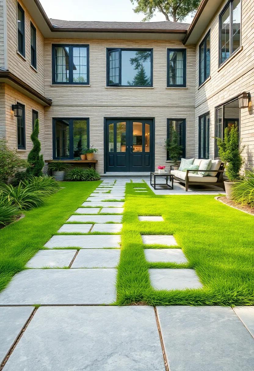 Slate and Grass Fusion: combine slate-look​ permeable⁣ pavers with lush ‍grass patches‍ for a fresh, organic driveway design