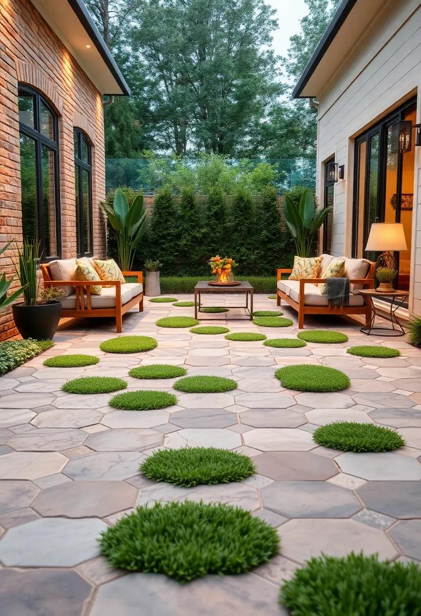 Hexagon and Grass combo: Alternate hexagonal permeable pavers with grass ​inserts,blending functionality with nature