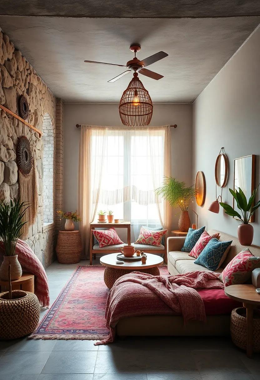 Boho Haven: Layered textiles, macramé, and eclectic décor cultivate a free-spirited atmosphere