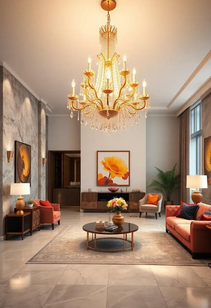 Classic​ Elegance: ‍A traditional​ crystal chandelier with gold-plated accents, embodying timeless luxury at its ⁢finest