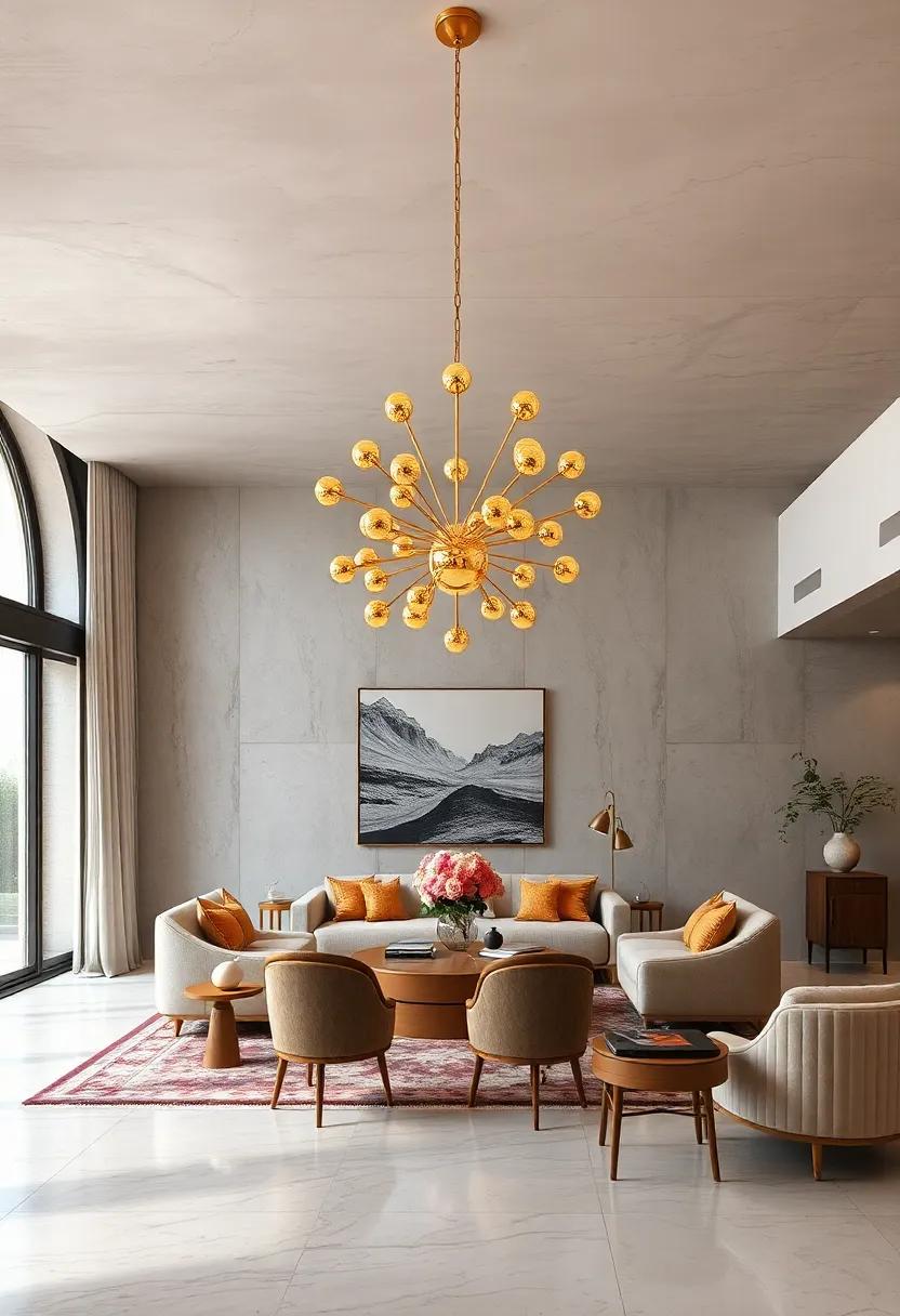 Celestial glow:‍ A constellation-inspired​ chandelier with golden spheres and‍ delicate arms, combining astronomy and ⁢art