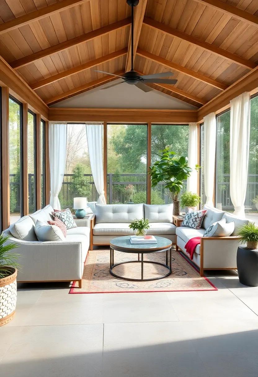 Opt for a neutral-colored sectional sofa with soft cushions to evoke a serene, coastal-inspired retreat on your porch