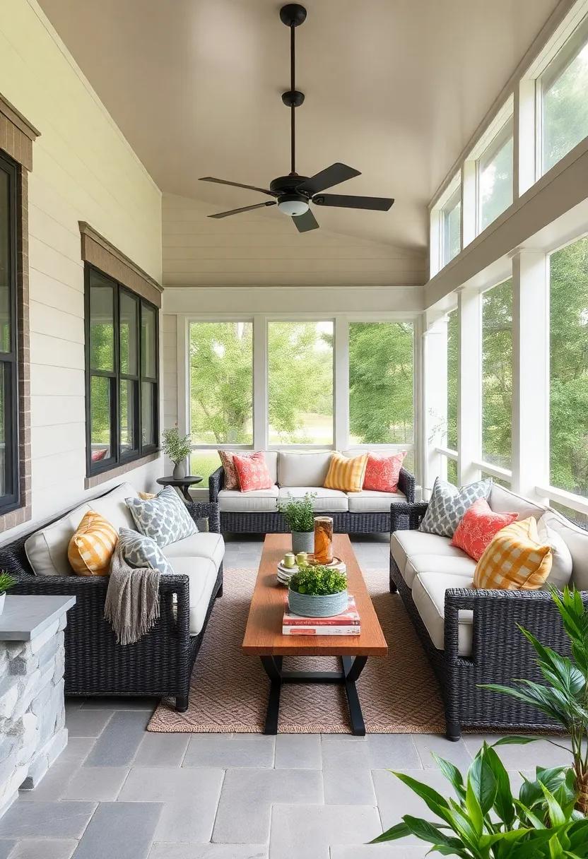 Use a sectional sofa with built-in storage compartments to keep blankets and pillows handy and your porch tidy