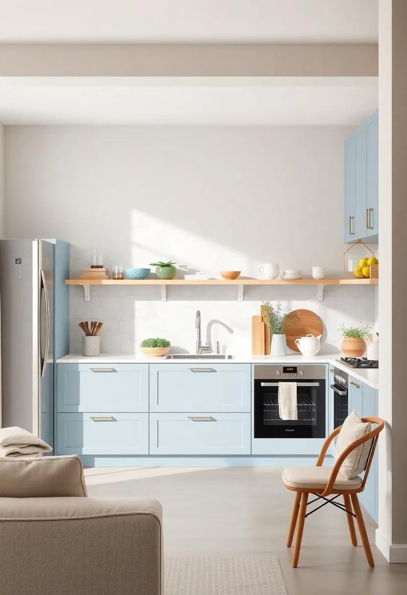 Sky Blue and Creamy Beige – Soft⁢ blues paired with​ warm neutrals bring calmness and‍ subtle contrast to compact kitchens