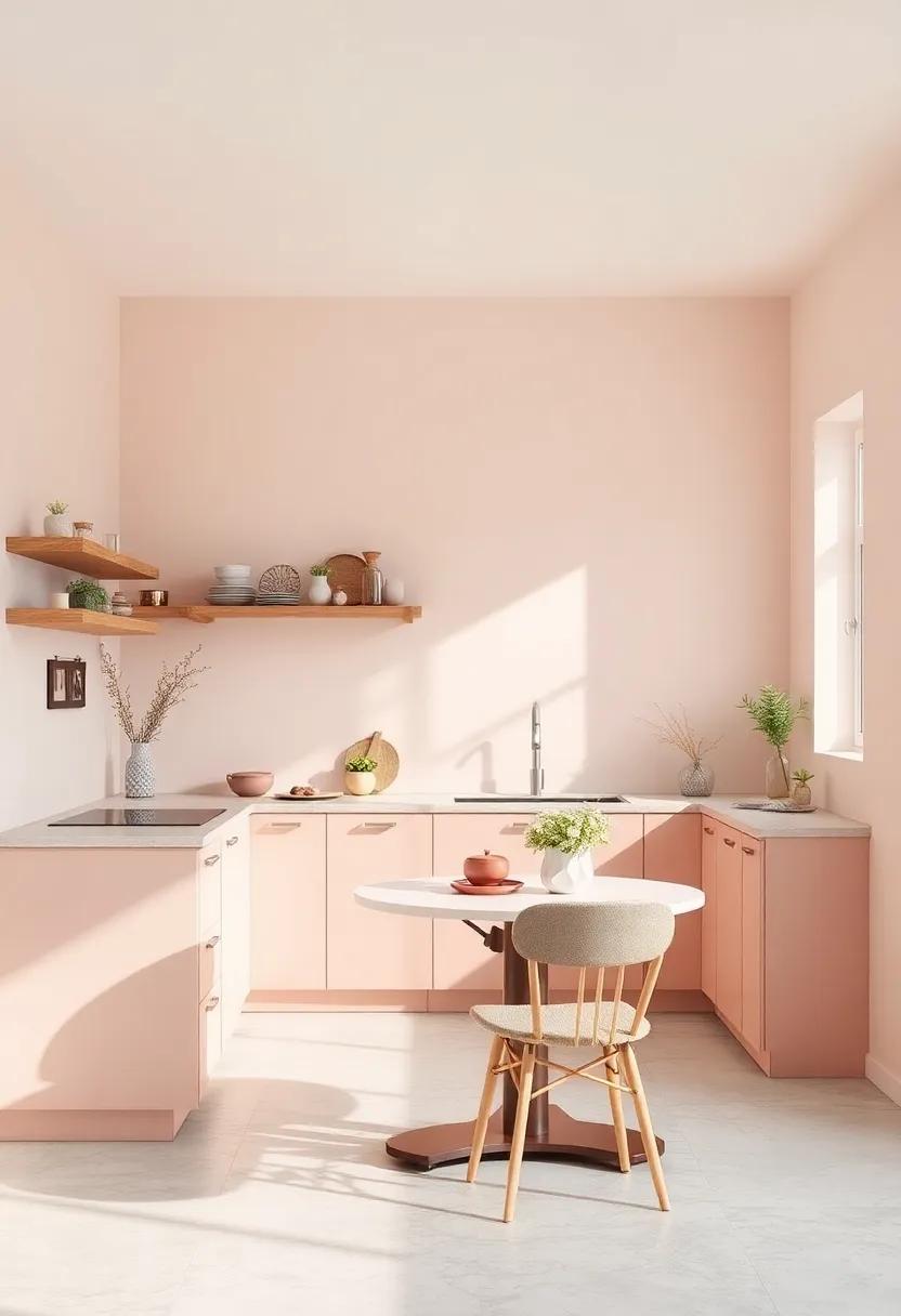 Blush Pink and Light Taupe – Gentle blush ​tones mixed with earthy taupe soften the kitchen’s edges while ‌brightening ​the room