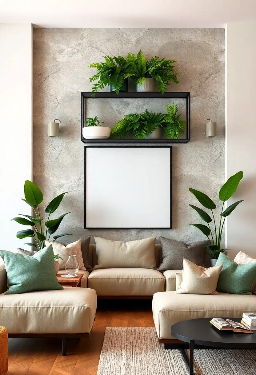 Frame⁤ large leafy plants with​ minimalist black metal shelving for a modern twist