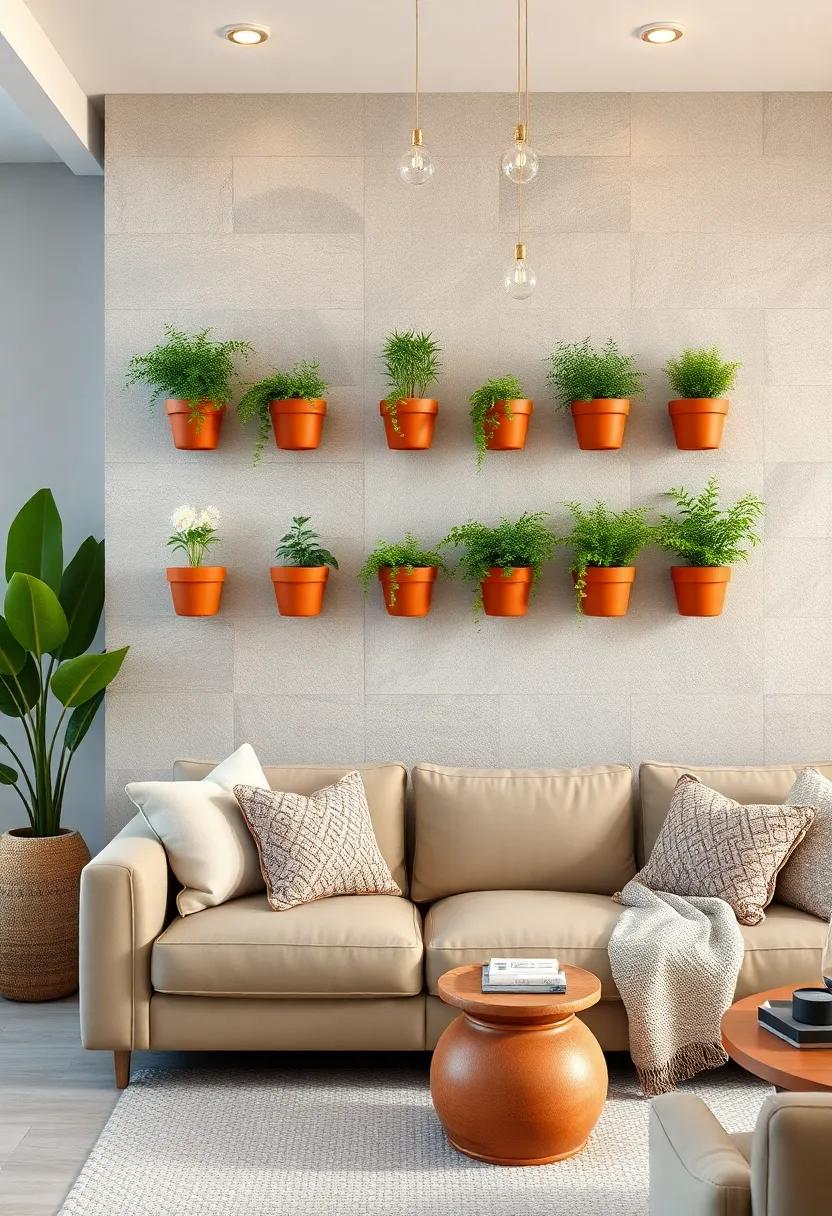 Use⁢ a collection of terracotta wall pots filled with small herbs and greenery for a fresh kitchen-living room flow