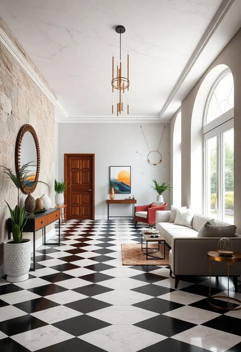 Black and White Checkerboard Floor for Classic Appeal