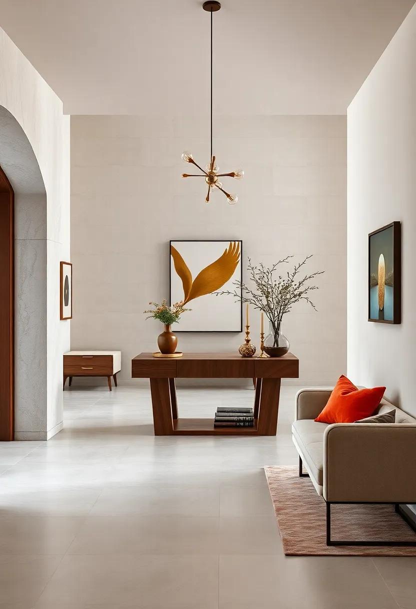 Custom-Made Walnut Console Table with Gold Accents