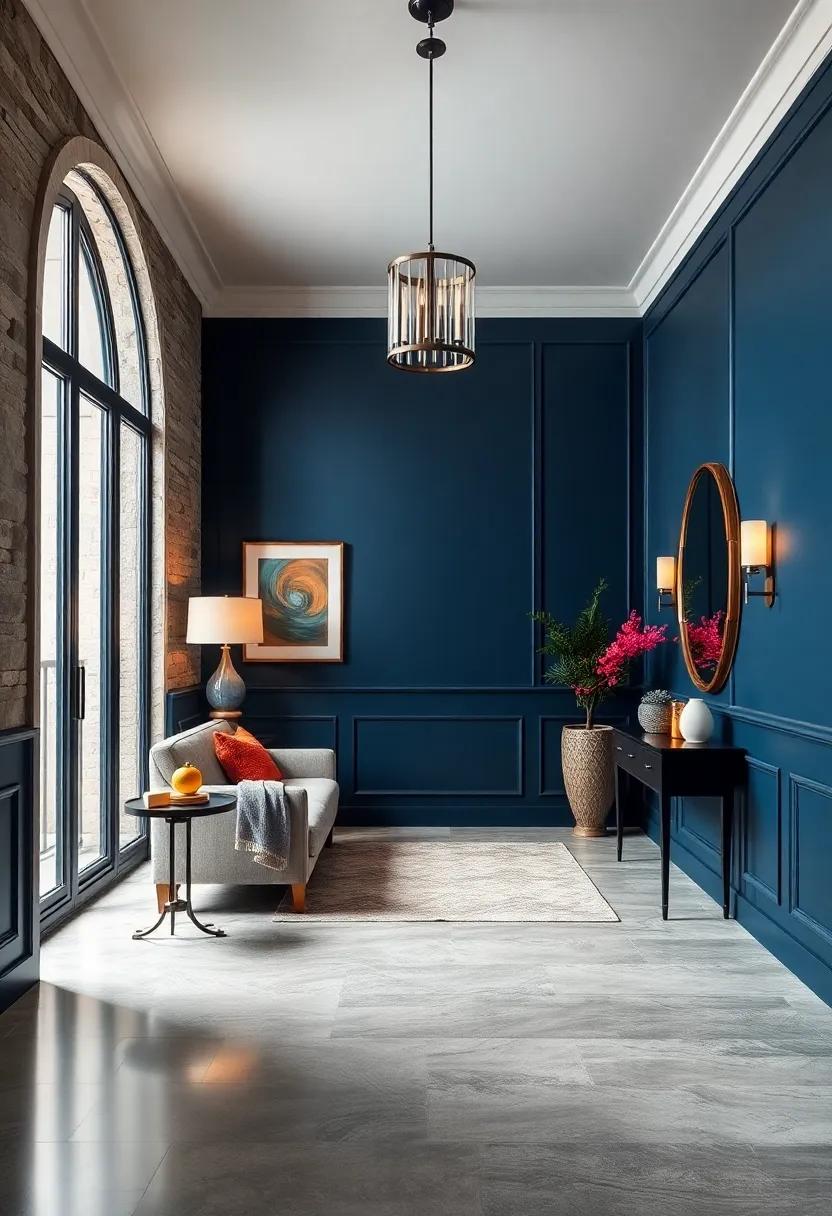Elegant⁤ Wainscoting Painted in Deep Navy Blue