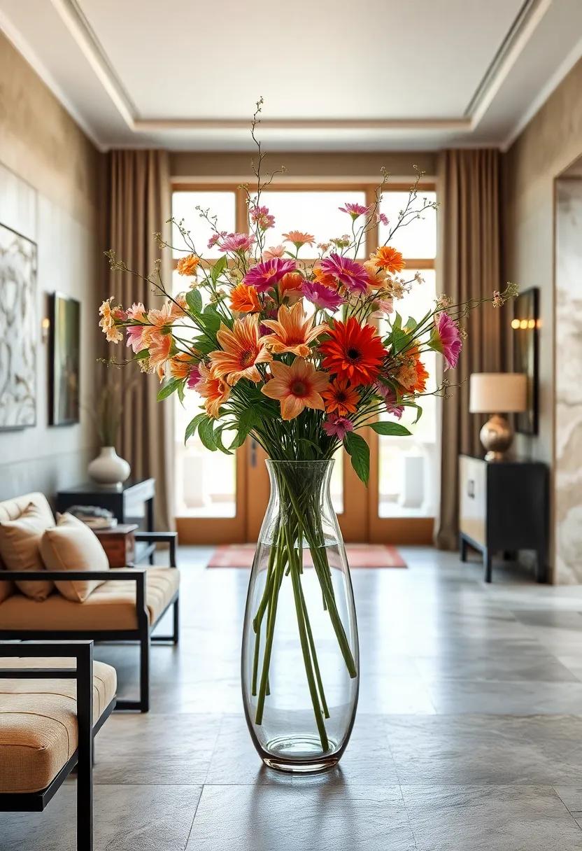 Hand-Blown Glass vase Filled​ with Fresh Florals