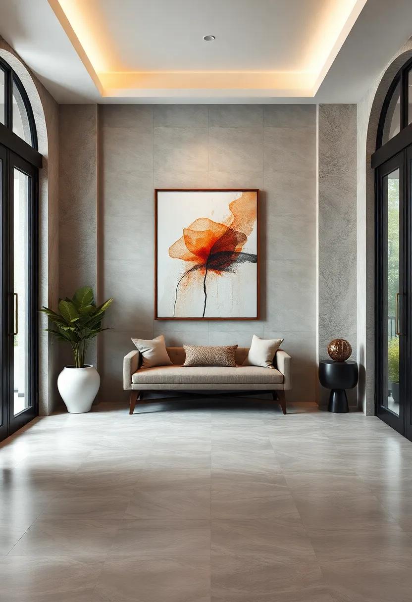 Statement Art Piece‍ Centered⁣ Above a Sleek Bench