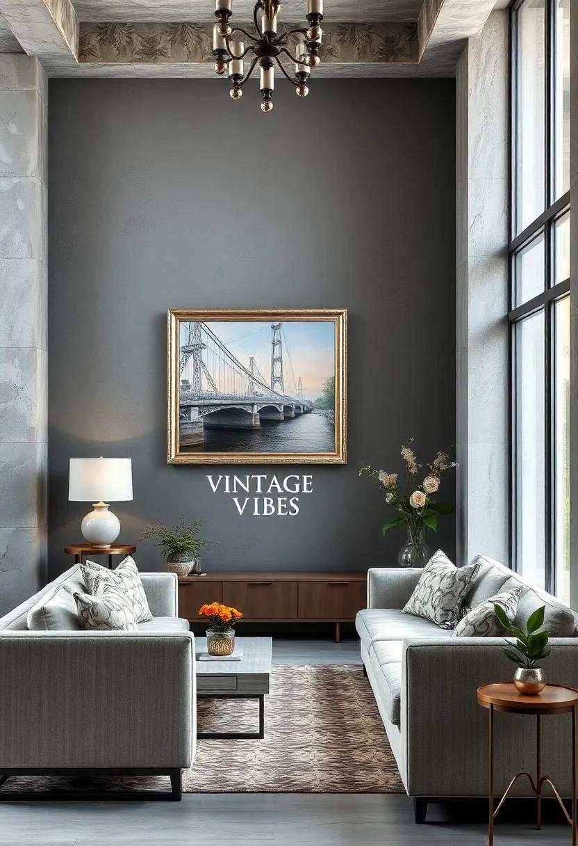 Vintage Vibes: Weathered gray walls accented with⁤ antique silver frames ​showcase classic artwork that enhances traditional luxury