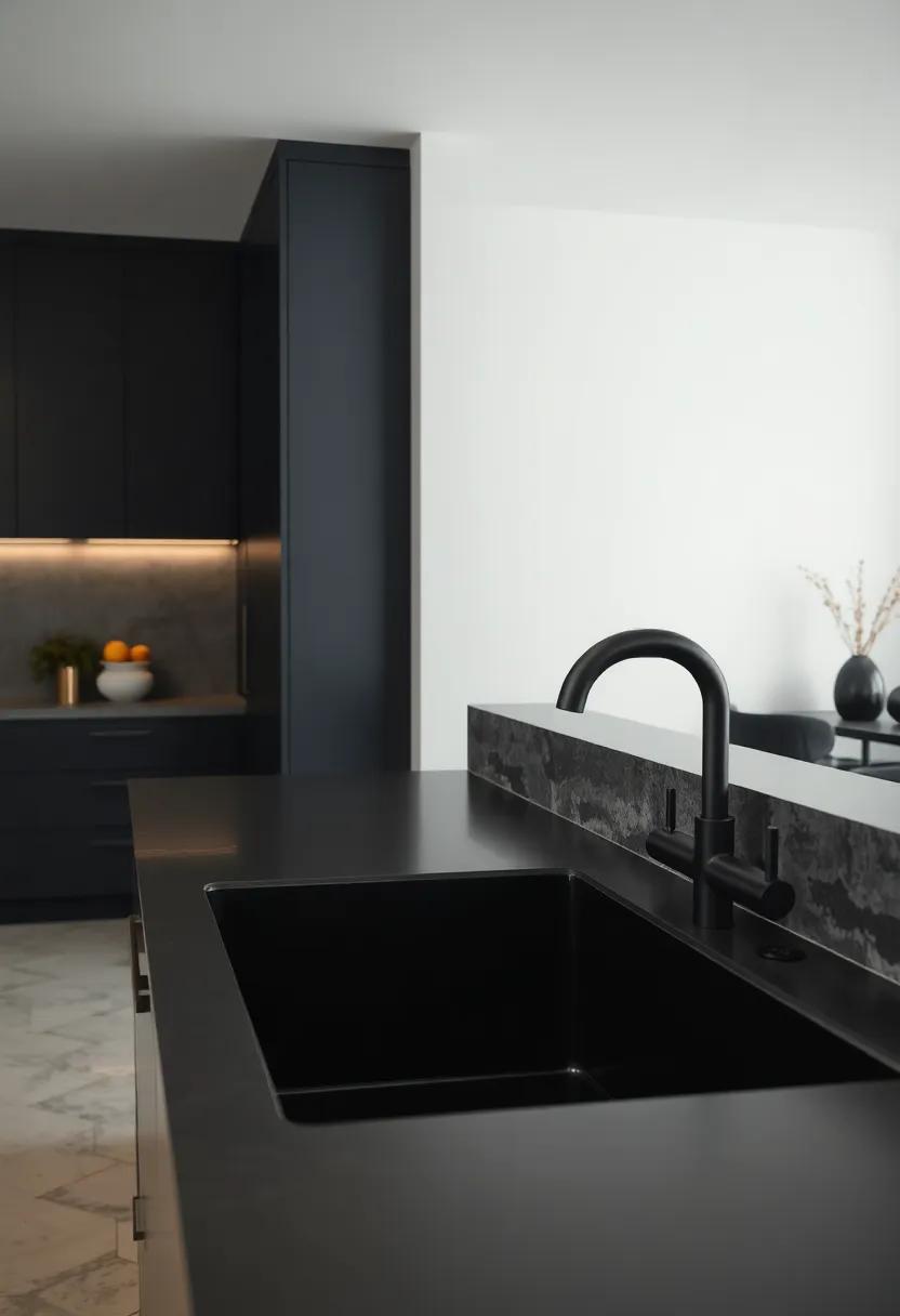 Minimalist ‍Black⁤ Kitchen⁤ Sink‍ with Matte Faucet ⁣for a Cohesive design