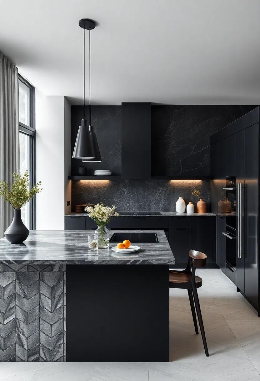 Mix of ⁣Textured Black Surfaces for Contrast and Visual Interest