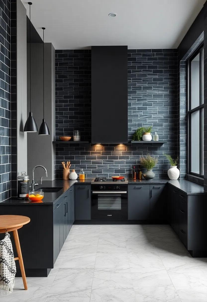 Monochrome Black‍ Subway Tiles with ‌Dark ‍Grout for Texture and Depth