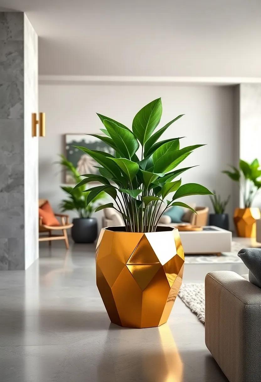 Helios Brass Geometric Planter - This faceted ⁤brass planter reflects light brilliantly, making it a statement piece that enhances both indoor and outdoor gardens
