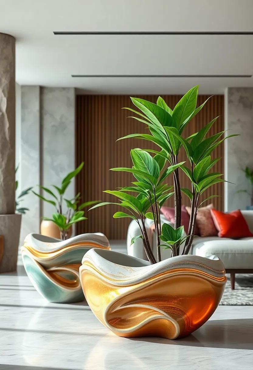 Infinity Resin Wave​ Planter ‌- Featuring flowing wave designs ‌in glossy resin, this planter adds movement⁤ and elegance to any green arrangement