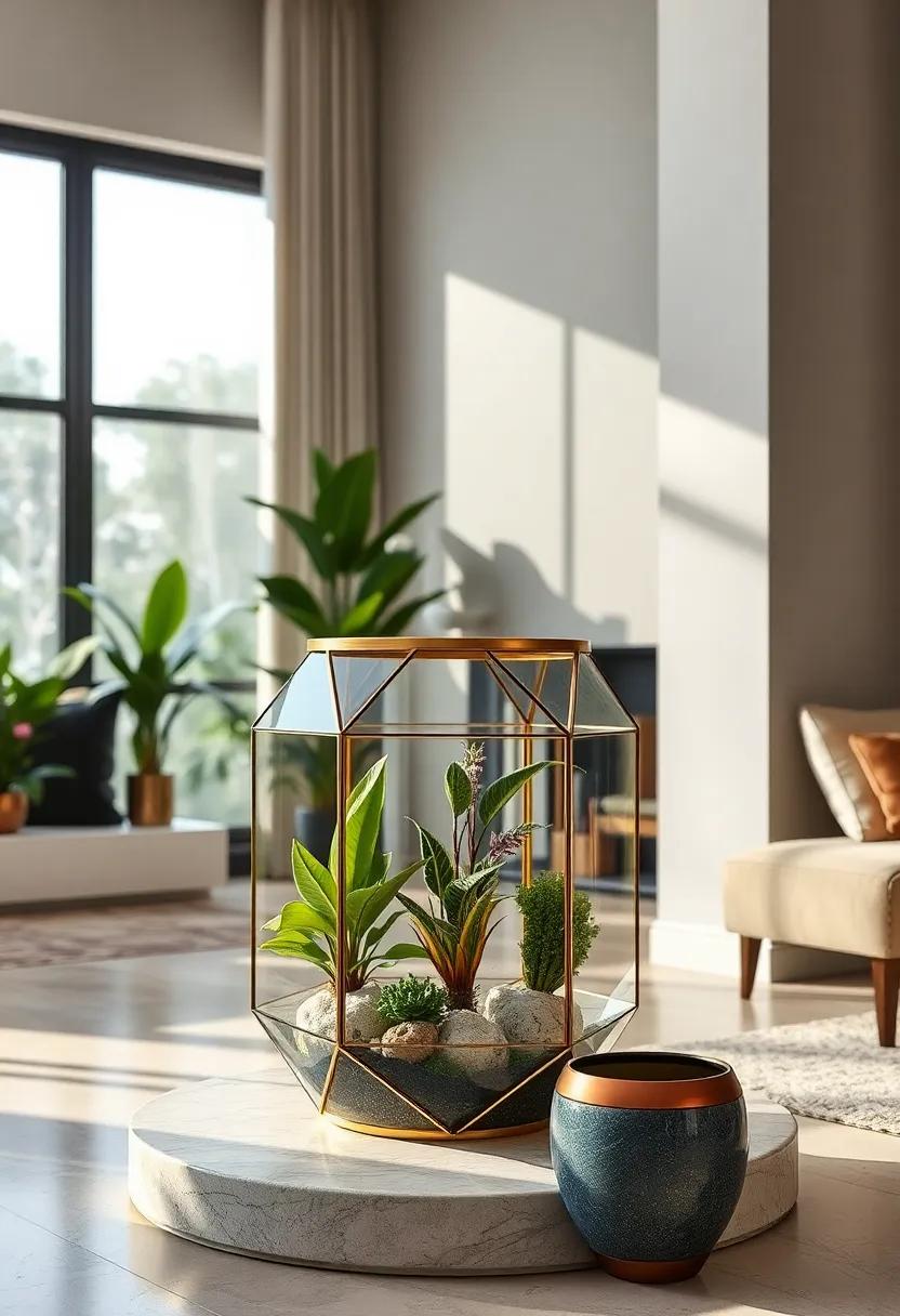 Orion Brass and Glass Terrarium - Combining brass framing with glass panels,this terrarium planter elegantly blends geometric ⁢design with‌ botanical beauty