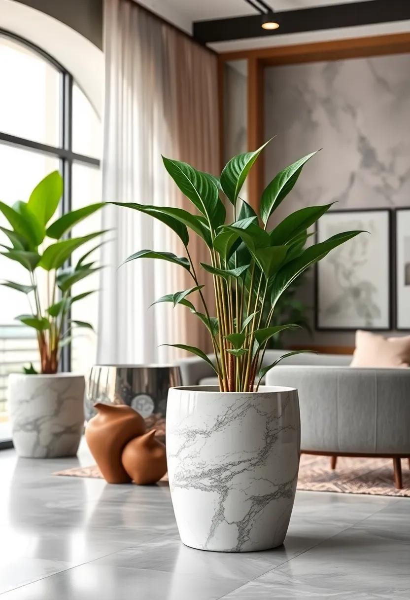 Veneer Marble and Wood Combo Pot - Harmoniously ‍merging polished marble and ‍smooth wood, this planter bridges natural materials for a contemporary look