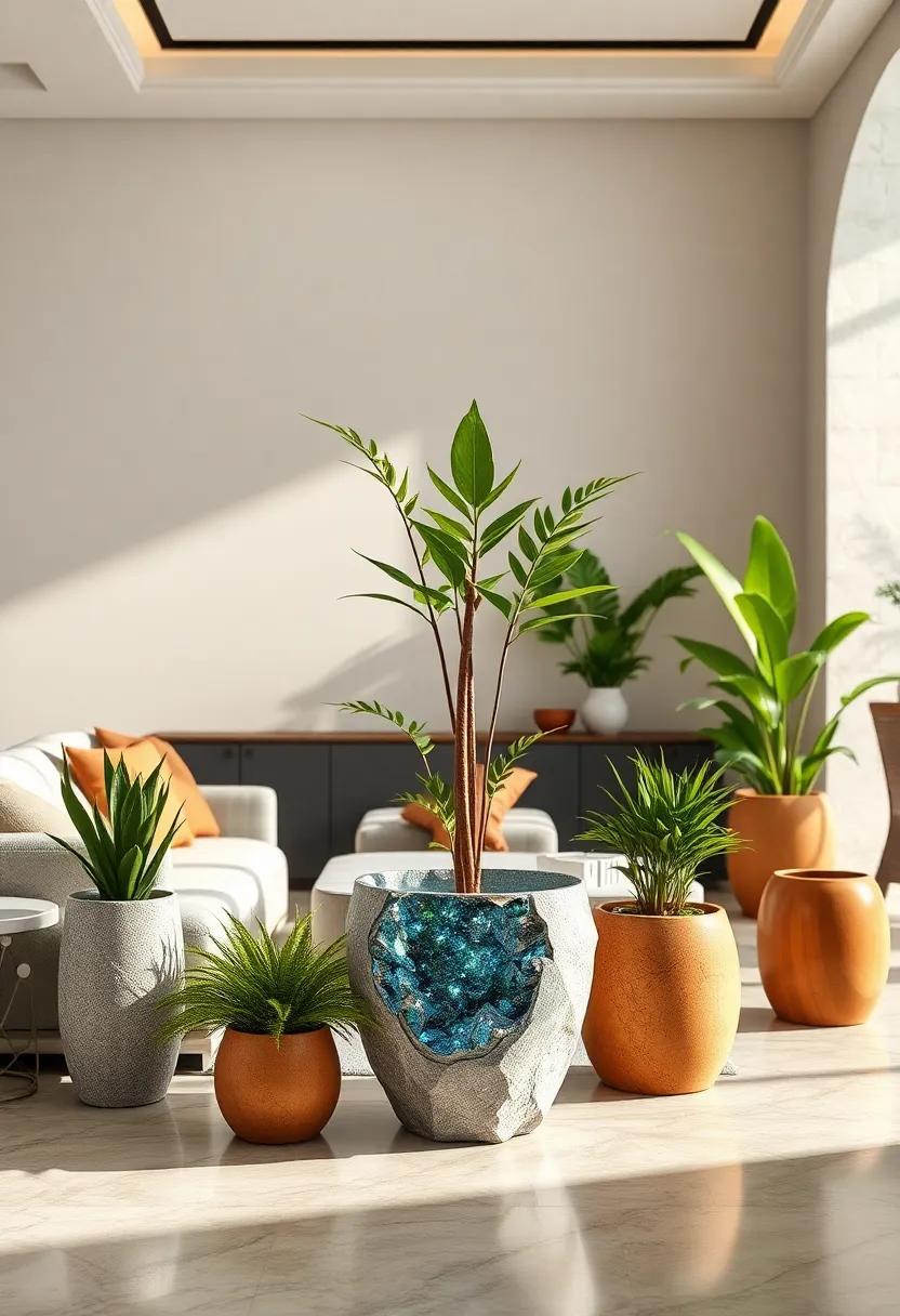 vesper ⁢Geode-Inspired Stone ​Pot - Mirroring the ‌natural ⁢beauty of geodes,⁢ this stone⁣ pot’s sparkling interior contrasts with a rugged exterior for striking ⁤visual interest