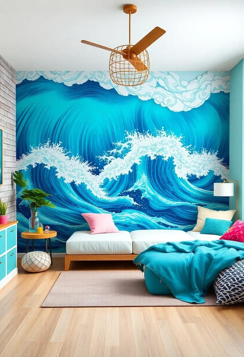 Ocean Wave Wall Decals: apply removable ⁣wall decals of ⁣crashing waves to infuse movement ​and energy