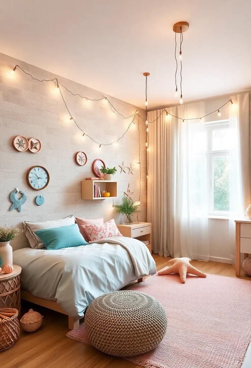 Seashell String Lights: Illuminate the room with delicate string lights ‌featuring tiny seashells‌ or starfish