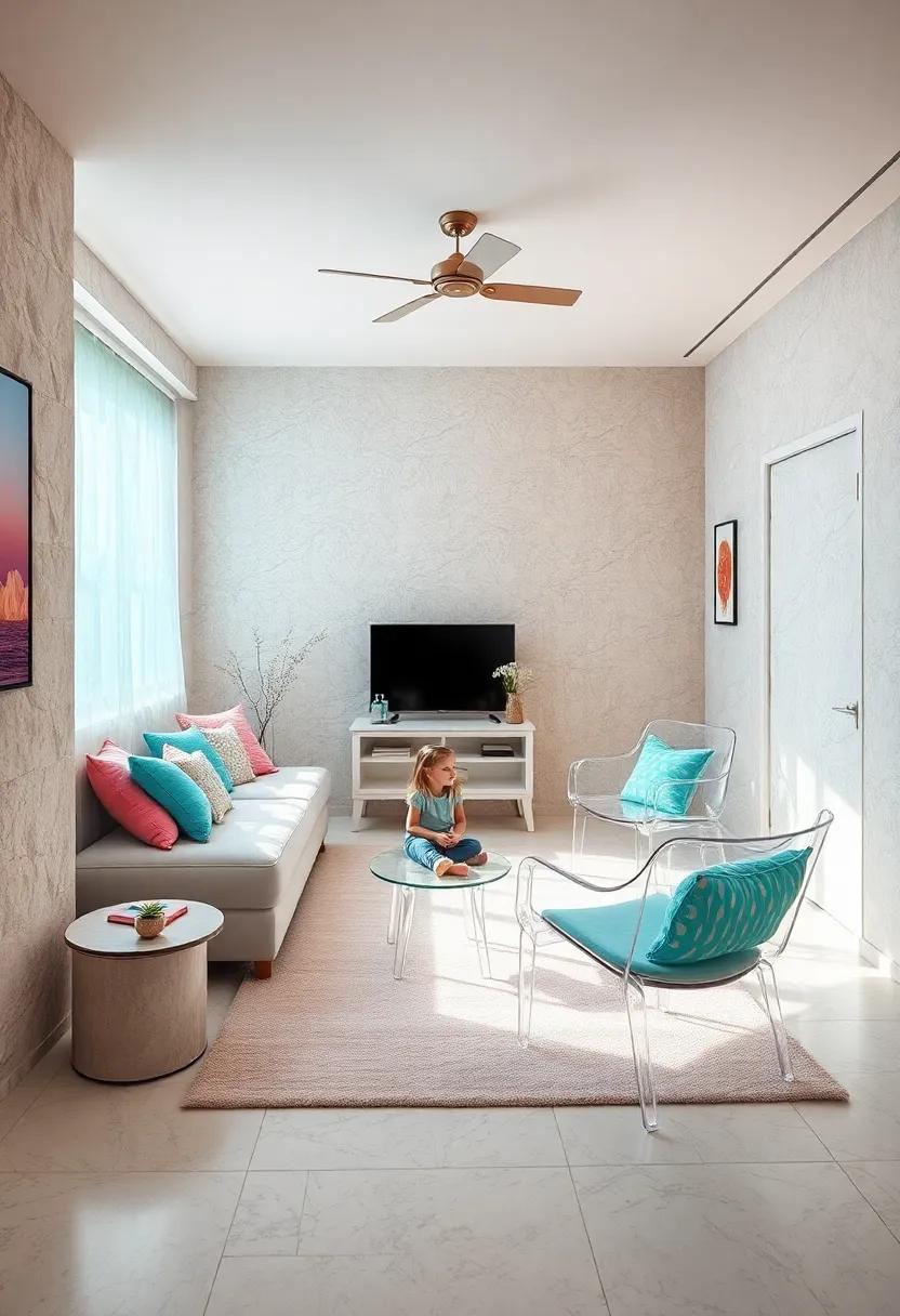 Transparent Furniture: Incorporate acrylic ​chairs or tables‌ that mimic the clear, ‍flowing essence of water