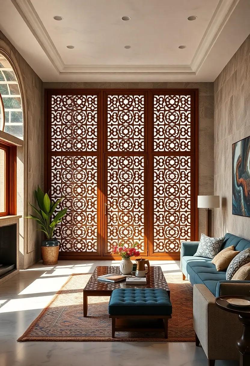 Intricately Carved Wooden ​mashrabiya⁤ Screens Featuring Geometric Patterns ⁤That Cast Mesmerizing Shadows