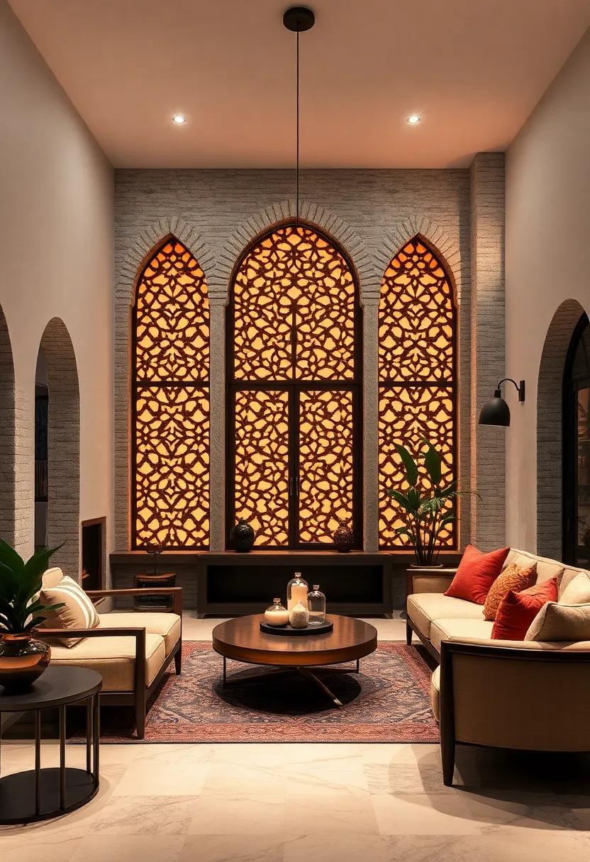 Mashrabiya Screens Integrated with LED Lighting‍ to Accentuate ‌Pattern and Create a Warm Glow at Night