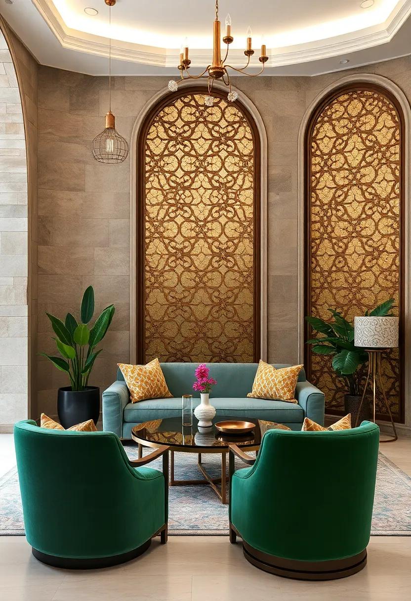 Mashrabiya Screens Infused with Metallic Leaf Accents That Highlight Traditional Patterns with glamour