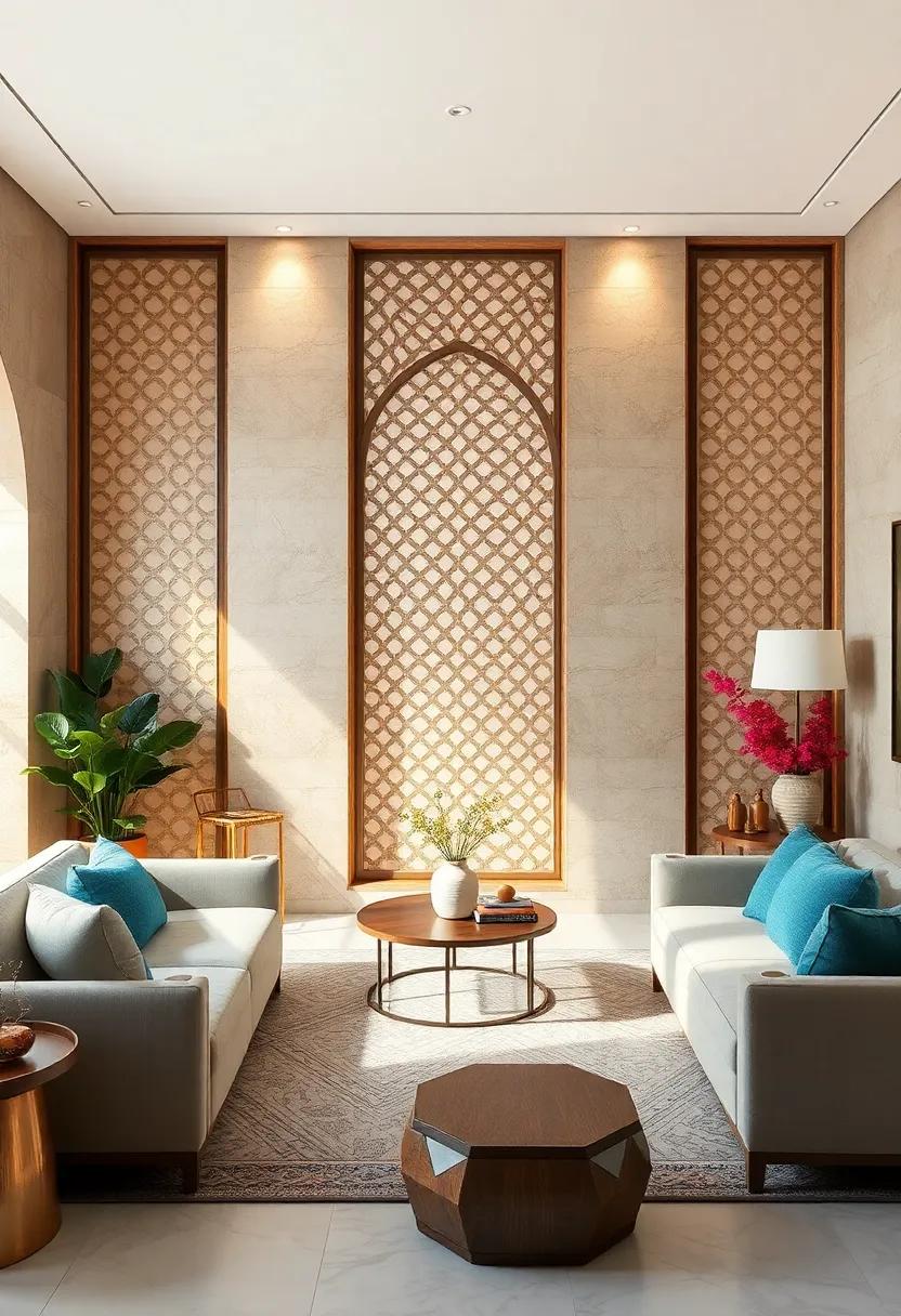 Minimalist⁤ Mashrabiya wall Panels Using​ Subtle Repetitive Patterns to Create⁤ a Calm and Enchanting Ambiance