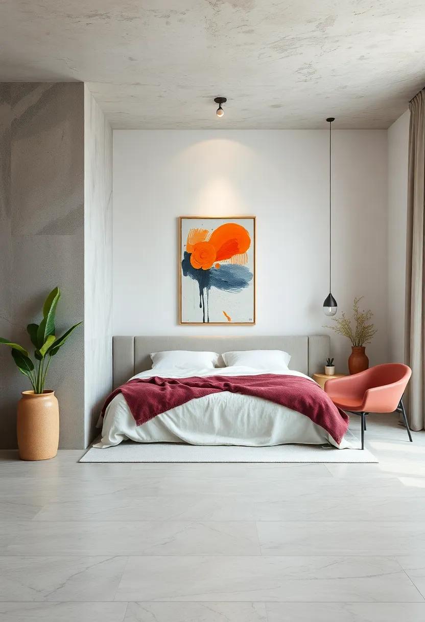 Introduce a single piece of abstract art to keep the space visually interesting yet uncluttered