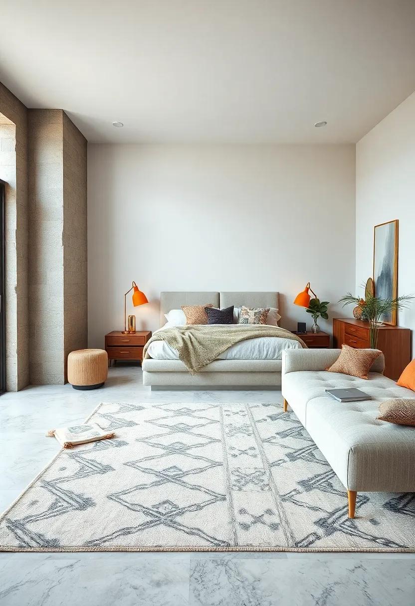 Place a⁢ chic, minimal area rug to anchor the room and add warmth without⁤ overwhelming