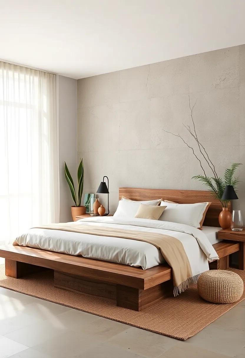 Earthy Tones: ⁤Platform bed made from reclaimed‍ wood combined⁤ with terracotta ⁢pots‍ and organic fabrics‌ creates a⁢ grounded minimalist haven