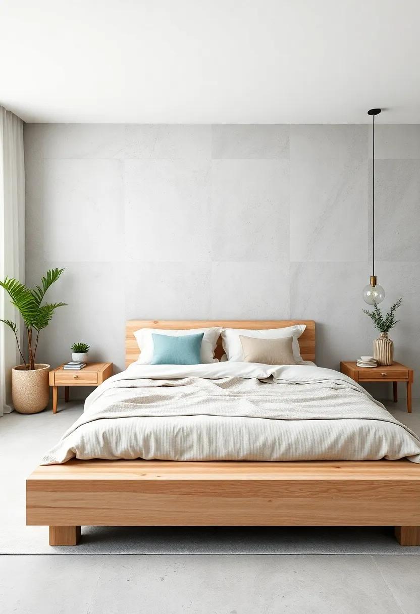 Scandinavian Simplicity: Light​ wood‍ platform bed with clean lines combined with muted ⁣pastel bedding‌ and ‍sparse ​greenery‍ offers understated‍ elegance