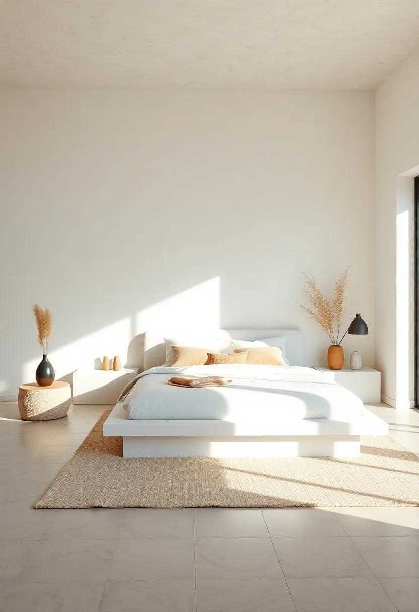 Serene Sanctuary: A crisp‍ white⁢ platform bed anchors a room bathed in natural light and soft, neutral accents for ultimate⁣ tranquility