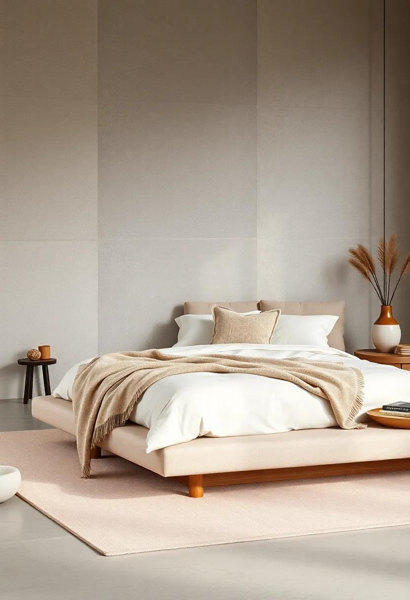 Warm Neutrals: Beige upholstered platform⁣ bed coupled with soft wool ⁢throws and natural wood​ accents delivers cozy,‍ minimalist comfort
