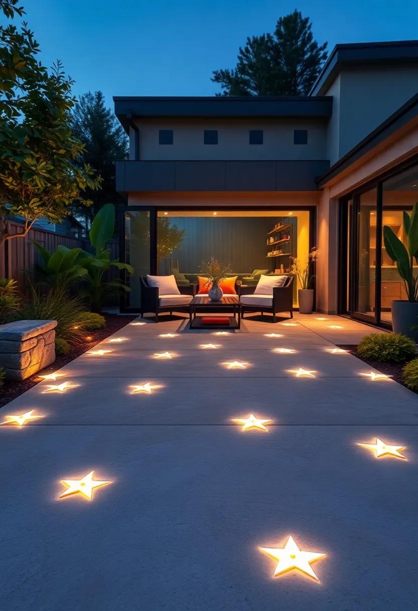 Colored Concrete with Embedded LED ‌Stars: ‍Embed tiny LED⁢ lights shaped like stars randomly across the driveway for a whimsical nighttime appeal