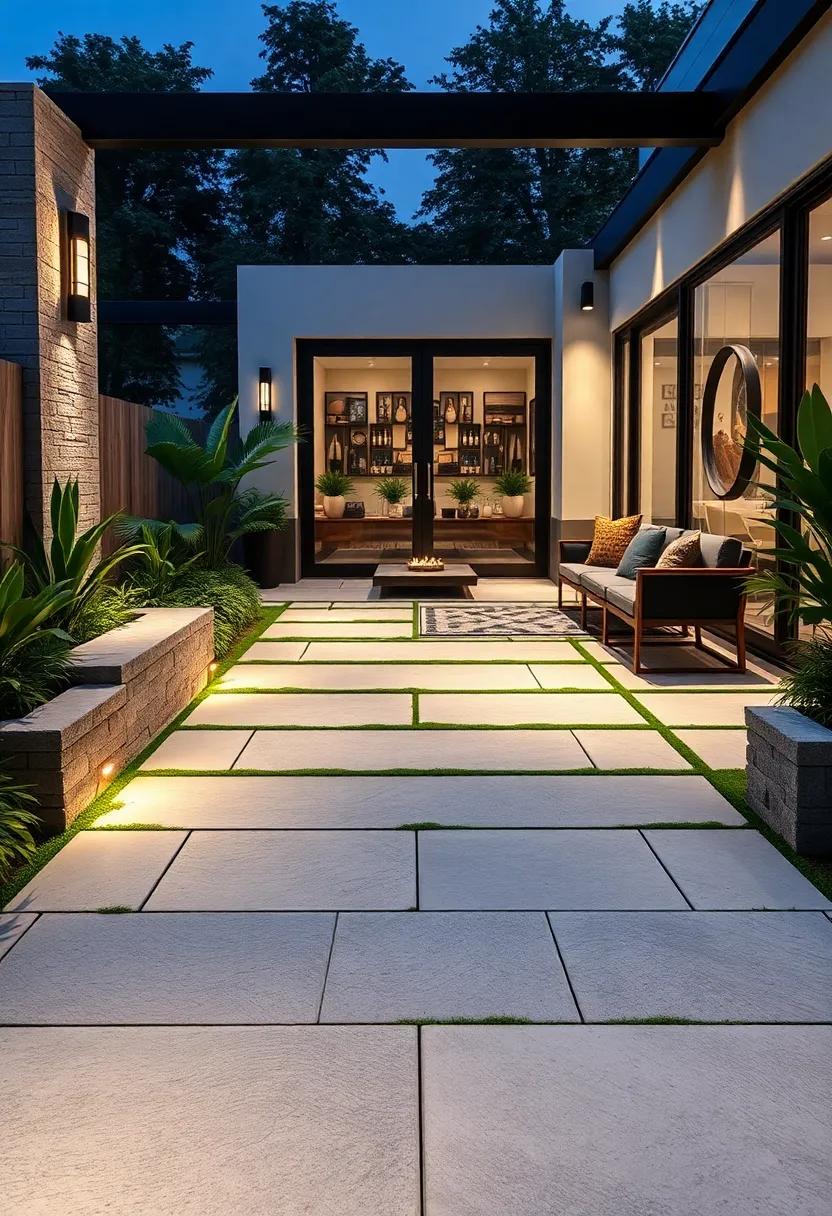 Concrete with moss Infill​ and‌ Soft ​Lighting: Integrate green moss or⁢ turf in the gaps between concrete sections‍ and lit softly⁤ from‍ below for ⁣an organic-modern contrast