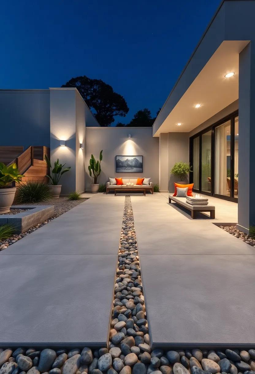 Concrete with ⁢Pebble inlays and halo Lighting:⁤ Embed pebbles‍ within the concrete surface ‍and surround them with soft halo lighting for delicate accents
