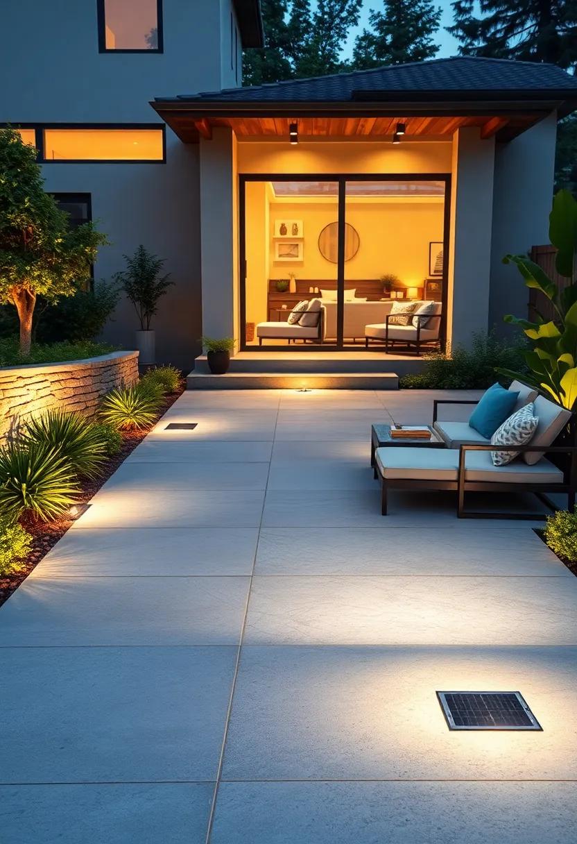 Concrete Tiles with ⁣Solar Path Lights:‌ Arrange⁢ large concrete tiles with solar-powered ⁤LED path lights nestled between them for an ⁤eco-friendly, stylish approach