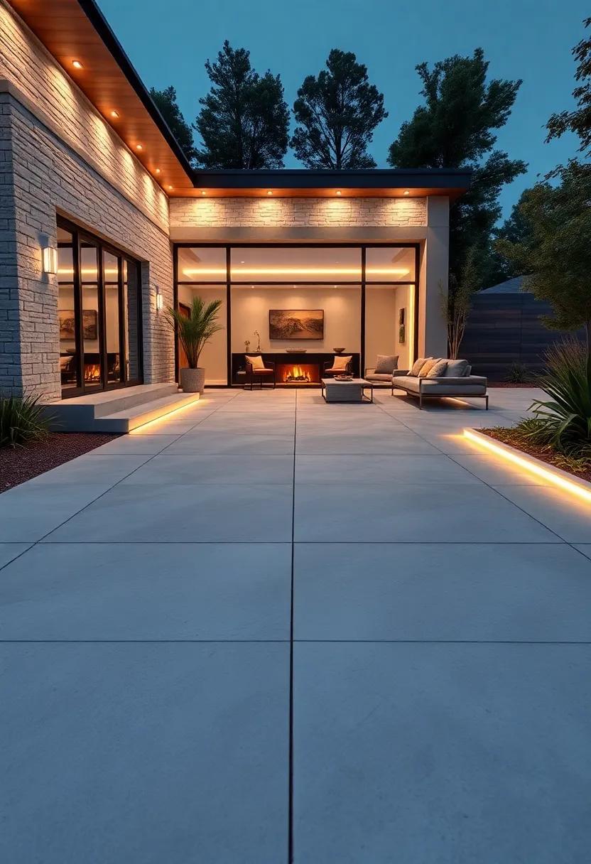 Linear Grooved Concrete with Neon LED⁢ Highlights: Carve linear ‌grooves into concrete and insert​ neon LED⁤ lights within for a bold, futuristic visual statement