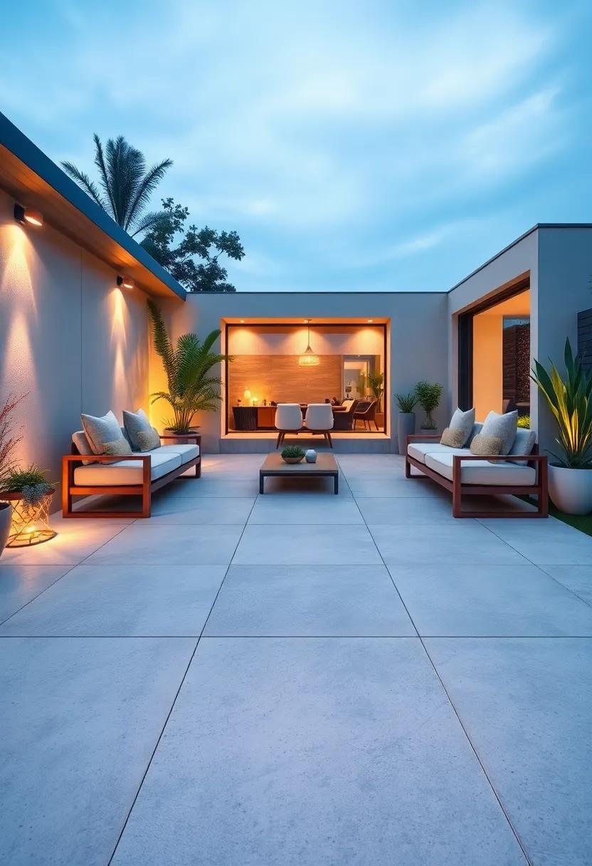 Minimalist Concrete‍ Slabs ‌with Integrated‍ LED Ground Lights: Opt for‍ simple large slabs ‌featuring built-in ground-level LEDs ⁤for an understated yet ⁢modern look