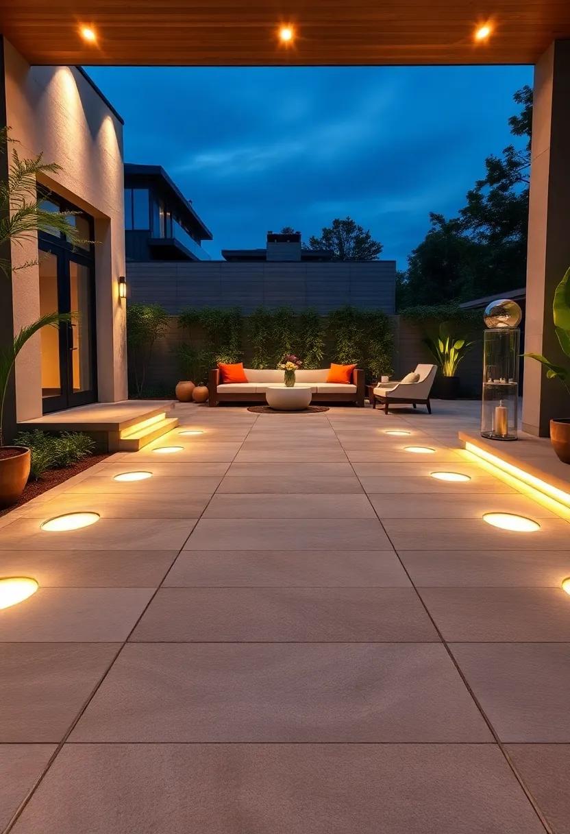 Patterned⁢ Concrete ‍with‌ Embedded circular ​Lights:‌ Create intricate⁢ geometric patterns in the‌ concrete surface ​and‌ place circular lights within the design for accentuation