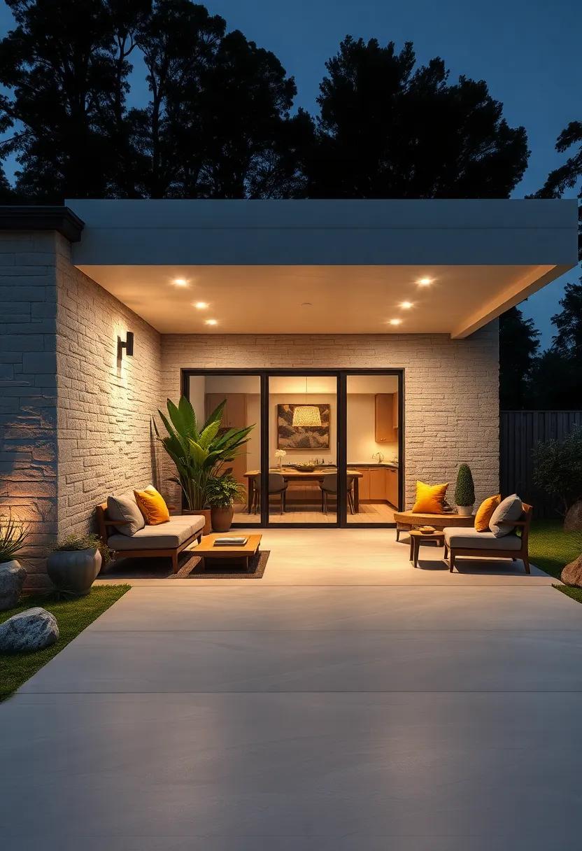 Textured ‌Concrete and Spotlights: Combine rough,⁢ textured ⁣concrete finish with strategically​ placed spotlights to add contrast and depth to the driveway